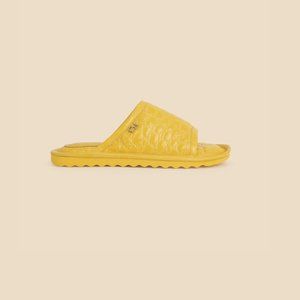 NWT By Far Ari Slip-on Slides Duckling Circular Croco Embossed Leather in Yellow